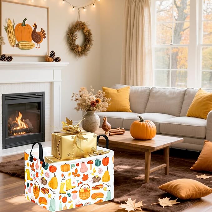Rectangle Autumn Harvest Gift Storage Home Shelf Storage Basket Organizer Box Clothes Laundry Hamper Toys Nursery Basket Baby Laundry Basket with Handles