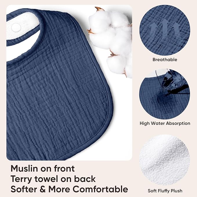 100% Cotton Muslin Baby Bibs 10-Pack Baby Drool Bibs for Unisex Baby Toddlers Infant Newborns Drooling and Teething