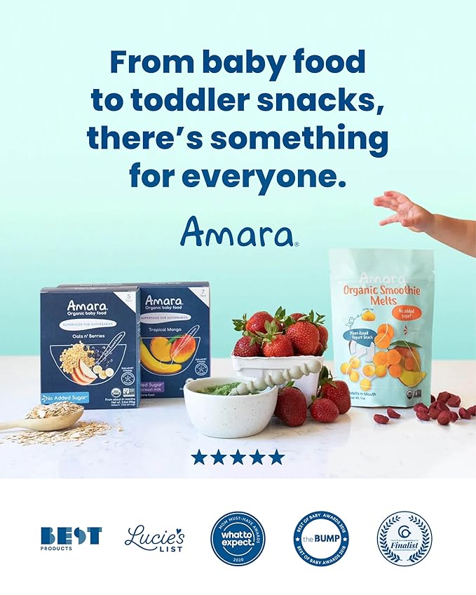 Amara Organic Baby Food - Stage 3 - Ancient Grain - Baby Cereal to Mix With Breastmilk, Water or Baby Formula - Shelf Stable Baby Food Pouches Made from Organic Fruit and Veggies - 10 Pouches, 3.9oz Per Serving