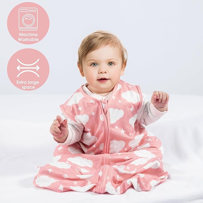 Baby Sleep Sack 6-12 Months Baby Wearable Blanket 100% Rayon Cotton 2-Way Zipper Toddler Sleeping Sack，Comfy Soft Lightweight TOG 0.3（Cloud）