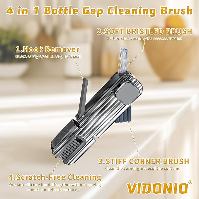 3Pcs 4 in 1 Cup Lid Gap Cleaning Brush Set,Multifunctional Crevice Cleaning Brush for Bottle,Multipurpose Bottle Cleaner with Compact Design Tiny Silicone Cup Holder Cleaner Tool,Kitchen Gadgets