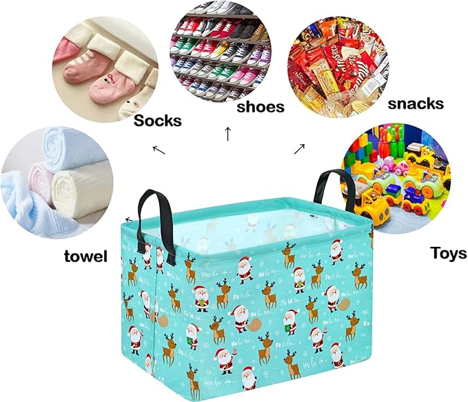 Rectangle Basket, Kids Organizer, Santa Deer Pattern Toy Storage Cube, Clothes Storage Box With Handles for Room Decor