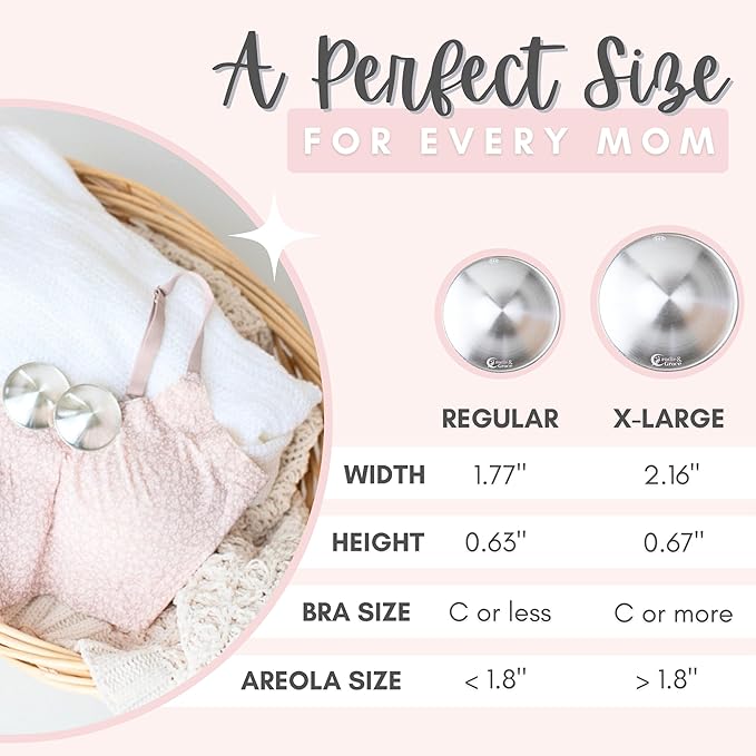 Cradle & Grace Pure 999 Silver Nursing Cups with White Carrying Case, Silver Nipple Shields for Breastfeeding Newborn, Silver Nipple Covers Breastfeeding Kit, Regular