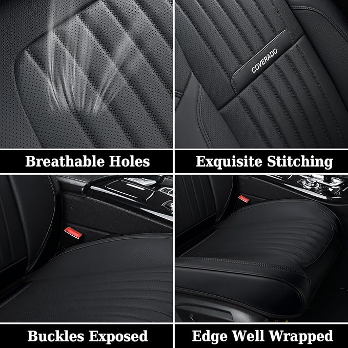 Coverado Car Seat Covers Full Set, Seat Covers for Cars, Black Car Seat Cover, Nappa Leather Car Seat Cushion, Car Seat Protector, Waterproof Car Seat Covers Front Seats and Back Fit for Most Cars