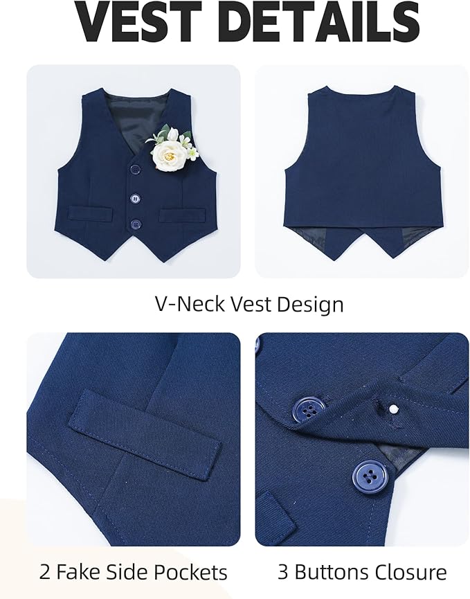 Coco&RARA Baby Boy Clothes Suits Infant Gentleman Outfits, Formal Dress Shirt+Vest+Corsage+tie+Pants Baby Suit Set 0-18M