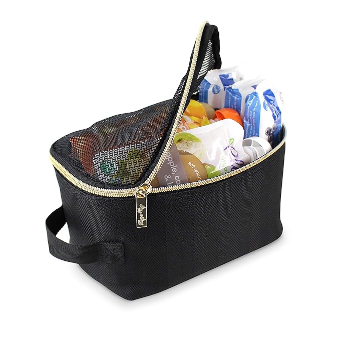 Itzy Ritzy Packing Cubes For Travel – Set of 3 Packing Cubes or Travel Organizers; Each Cube Features a Mesh Top, Double Zippers and a Fabric Handle (Black with Gold Hardware)