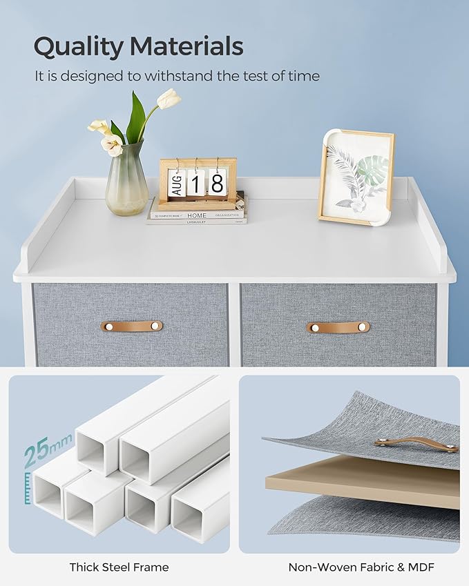 SONGMICS Kids Dresser with 6 Drawers, Boys Girls Dresser, with Water-Resistant Tabletop, Storage Organizer Cabinet, for Bedroom Hallway, Gray UGKR101G01