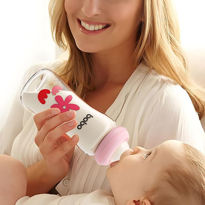 YOHKOH Natural Glass Baby Bottle with Natural Response Nipple, Newborn Anti-Colic Baby Bottles, Wide Neck Mushroom Cap Baby Bottle, Clear (8.8oz (Pack of 4), Multicolour)