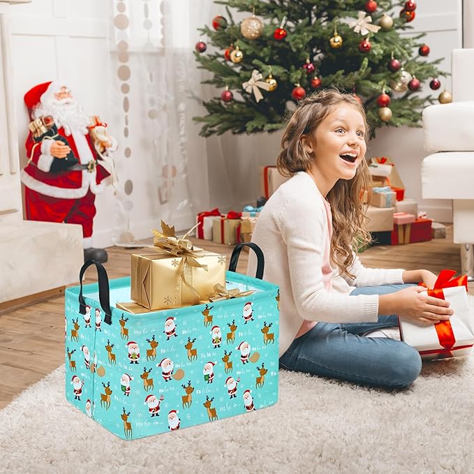 Rectangle Basket, Kids Organizer, Santa Deer Pattern Toy Storage Cube, Clothes Storage Box With Handles for Room Decor