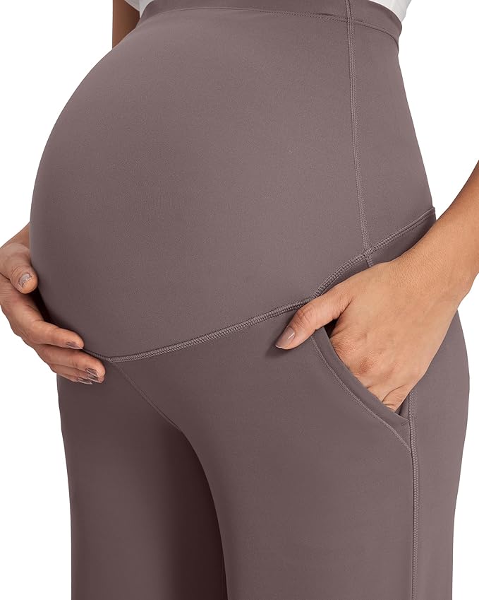 G4Free Fleece Lined Maternity Yoga Pants Over The Belly Stretchy Wide Leg Warm Pregnancy Work Trousers with Pockets