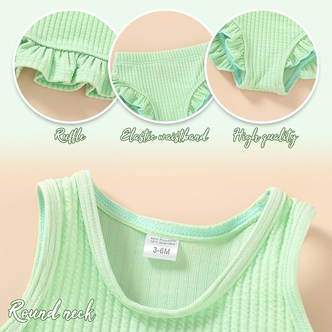 HAPPYMA Baby Swimsuit Toddler Girl Bathing Suit Summer Solid Color Bikini Set Beach Two Piece Swim Wear