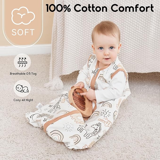 Yoofoss Baby Sleep Sack 6-12 Months 0.5 Tog Wearable Blanket for Baby, 3 Pack 100% Organic Cotton Infant Toddler Sleeping Sack 2-Way Zipper Lightweight Sleep Sack