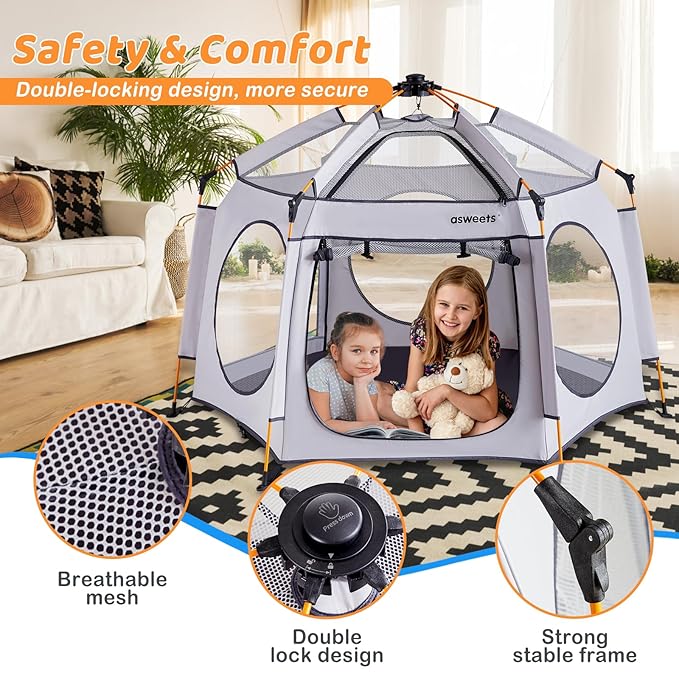 Asweets 4 in 1 Pop Up Playpen Indoor and Outdoor Portable, Lightweight Baby Playpen with Travel Bag,Baby Beach Tent and Play Toddler Play Yard Canopy