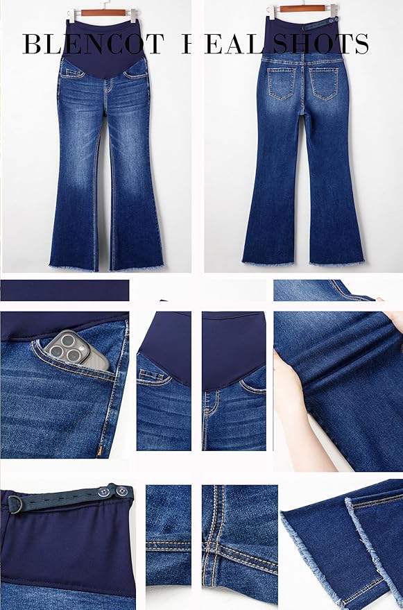 BLENCOT Maternity Jeans for Women Over Belly Pregnancy Pants Comfy Pregnant Jeans Flare Denim Jeans with Pockets
