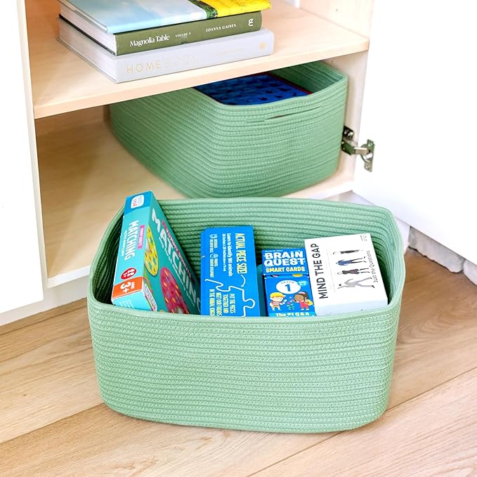 NaturalCozy Storage Baskets 16.8”x13”x7.6” Cotton Rope Woven Baskets for Organizing 3-Pack | Toy Storage Bins | Basket for Shelves, Laundry, Blanket, Clothes, Closet, Kitchen, Bathroom, Gifts