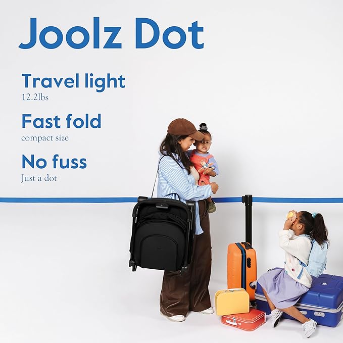 Joolz Dot Ultra Lightweight Travel Stroller for Toddler – Compact & Airplane Stroller (only 12.2lbs) -One-Handed Folding Design - UPF 50+ Canopy - Reclining Seat - Space Black
