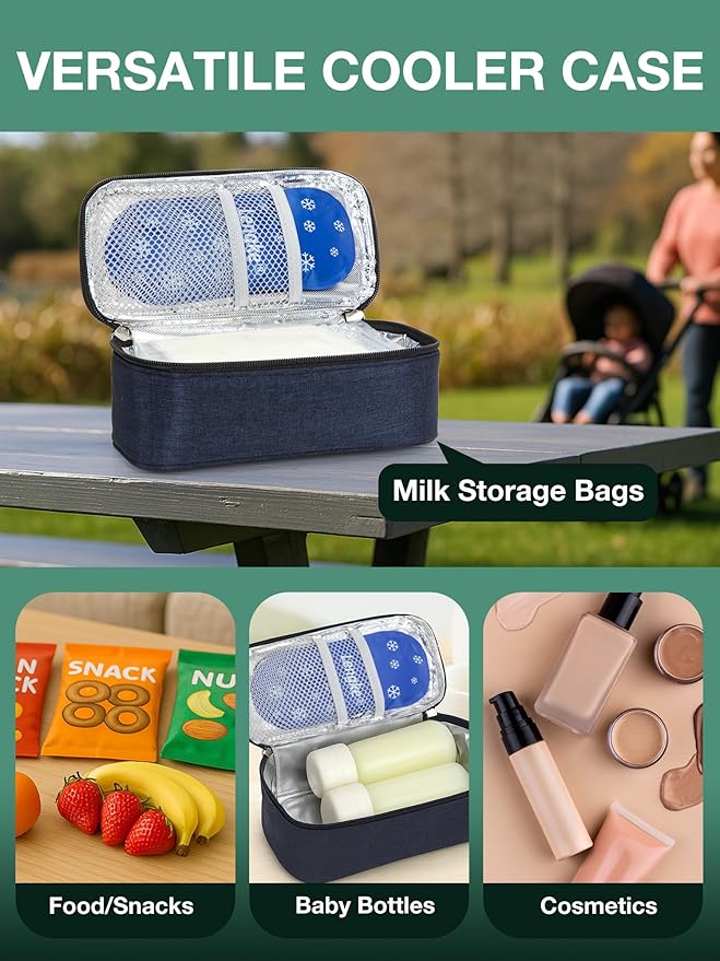 Breast Milk Cooler Travel Bag, Real-Time Temperature Display, Holds 20oz Breastmilk Storage Bag with 2 Breast Milk Ice Pack, Cooling & Waterproof Portable Cooler for Moms on The Go (Blue)