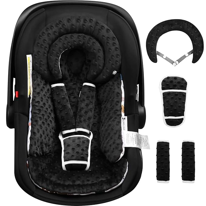 Infant Car Seat Insert with Removable Cushion for Baby Preemie Newborn Infant, Reversible carseat Insert Head Body Support Fits for Stroller, Baby Swing, Rocker, Bouncer, Bassinet - Black