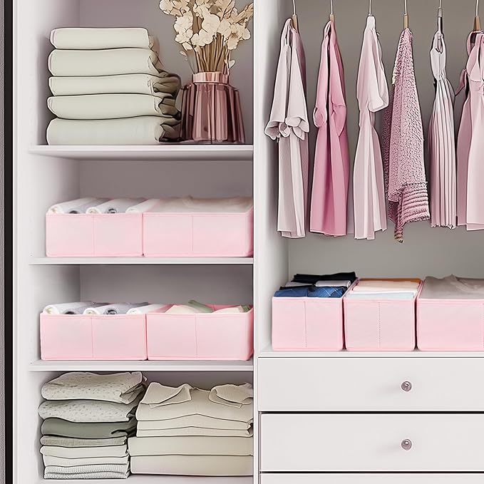 Criusia Drawer Organizer Clothes, 10 Pack Dresser Organizer for Baby Clothes, Underwear, Sock- Foldable Closet Organization and Storage Dividers Bins for Nursery, Bedroom (Pink)