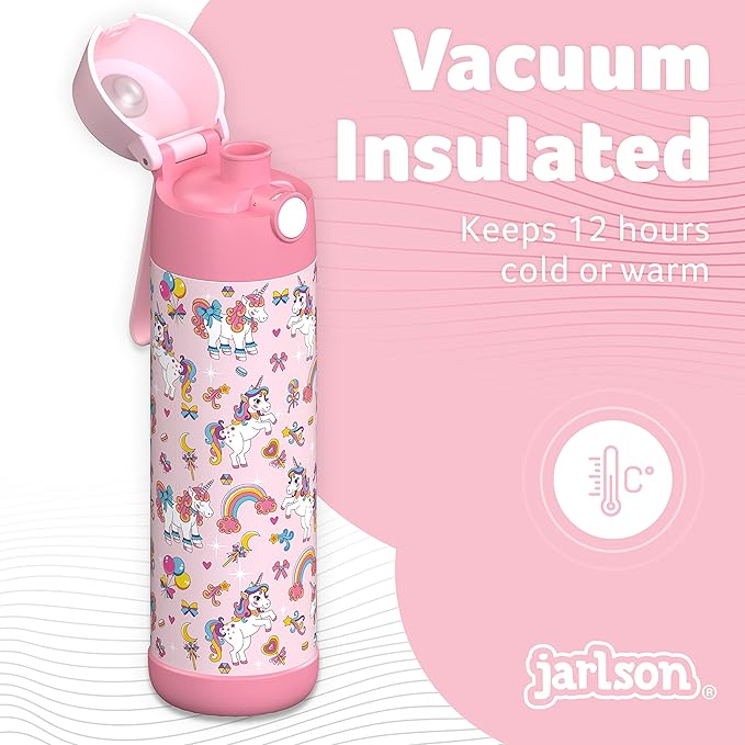 Jarlson® Mali Children's Water Bottle, Thermal Stainless Steel Water Bottle, BPA-Free, Leak-Proof, Children's Bottle with Chug Lid, Bottle for School, Nursery (Unicorn, 500 ml)