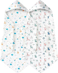 Yoofoss Hooded Baby Towels for Newborn 2 Pack 100% Muslin Organic Cotton Baby Bath Towel with Hood for Babies, Infant, Toddler and Kids, 32x32Inch, Soft and Absorbent Newborn Essential,Alpaca&Elephant