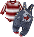 Baby Boy Clothes Fall Winter Outfits Long Sleeve Striped Romper Cute Cartoon Jeans Overalls Pants Set 0-18 Months