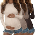 Riyiper 3 Pack Women's Maternity Shirts Long Sleeve Ribbed Knit Pregnancy Tees Cotton Crewneck Tunic Clothes Casual Fall Tops