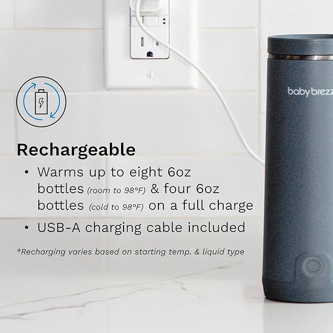 Baby Brezza Portable Warmer – 67% Faster Baby Bottle Warming - Travel Breastmilk and Formula Warmer - Safe, Even Heating - Up to 9oz - No Adapters, White