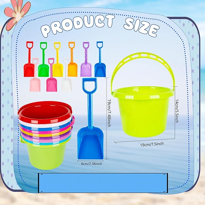 18 Sets Sand Buckets and Shovels for Kids 7.5 Inch Plastic Beach Water Pails Sand Toys for Boys and Girls Colorful Pool Castle Play Buckets Fun Great Summer Party Favors Bulk, 9 Colors