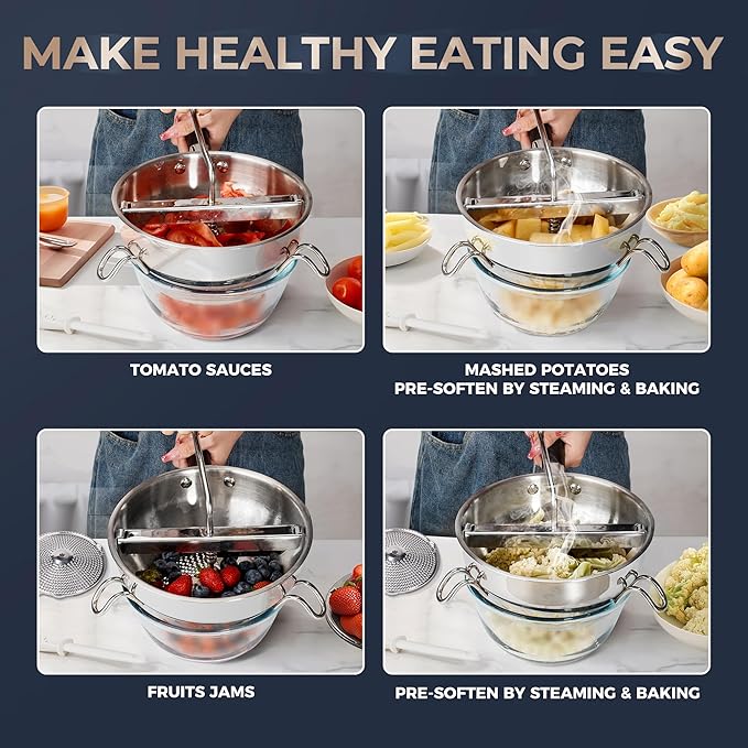 Stainless Steel Food Mills With 3 Milling Discs,Ergonomic design Of Rotary Food Mills For Tomato Sauce,Potatoes,Jams with Silicone Handle Dishwasher Safe, Multifunctional Spoon,Orange