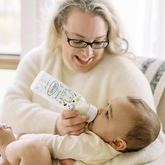 Dr. Brown's Natural Flow Anti-Colic Options+ Narrow Baby Bottle, Pig & Frog, 8 oz/250 mL, with Level 1 Slow Flow Nipple, BPA Free, 0m+, 2-Pack