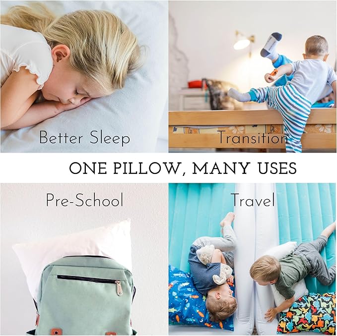 Little Sleepy Head Toddler Pillow with Pillowcase 13x18 - Kids Pillow for Sleeping - Toddler Pillow - Better Neck Support Ergonomic Pillow and Toddler Pillowcase - Best Pillows for Kids (Rainbows)