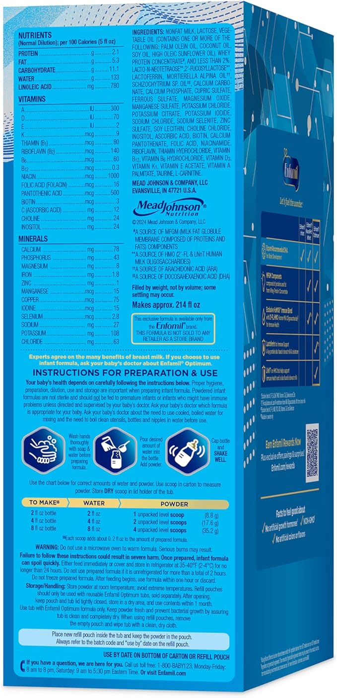 Enfamil Optimum (Enspire), Our Closest Formula to Breast Milk, Immune-Supporting Lactoferrin and Brain-Supporting DHA Baby Formula, Powder 30 Oz Refill