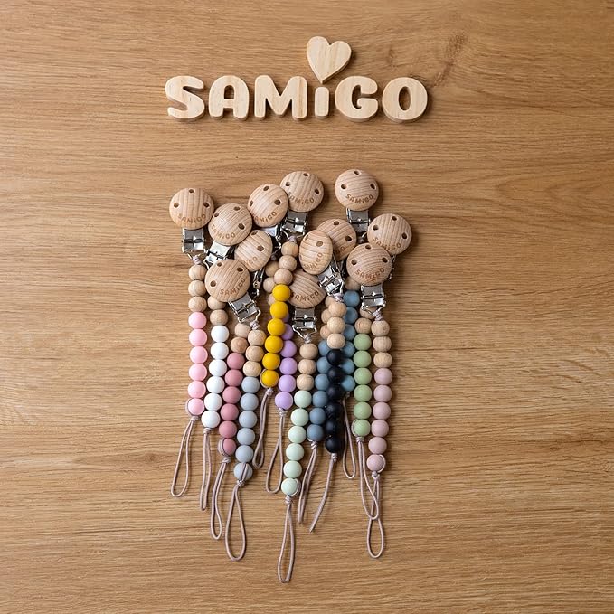 SAMiGO Pacifier Clips for Baby Girls Silicone Paci Holders Binky Clips - 2 Pack