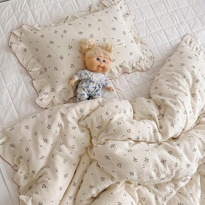 AOJIM Cotton Muslin Kids Toddler Pillowcase with Floral Print Patterns for Room Decor Super Soft Nursery Bedding Pillow Cover for Girls Boys Durable Baby Travel Pillowcase, Machine Washable, 26*20''