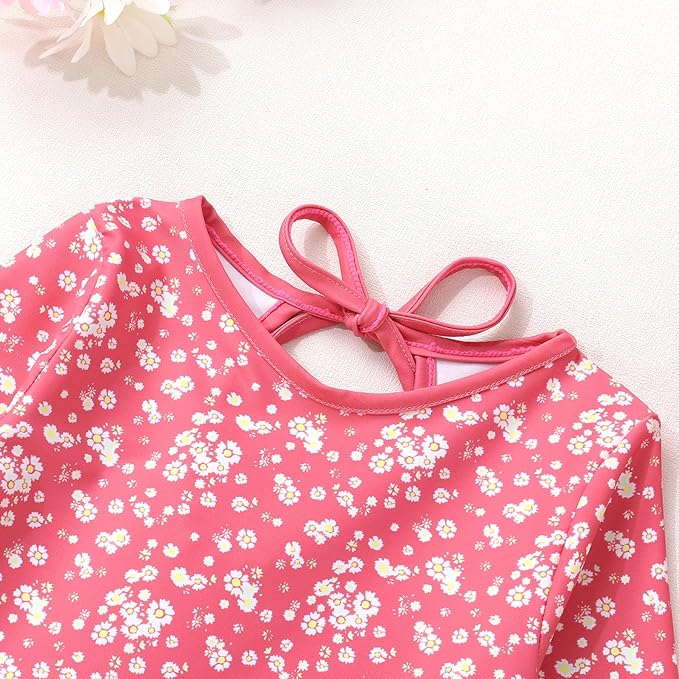 YOUNGER TREE Infant Baby Girls Swimsuit Long Sleeve Swimsuits One Piece Swimsuit Solid Color Bathing Suit with Hat, UPF 50+