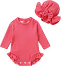 YOUNGER TREE Infant Baby Girls Swimsuit Long Sleeve Swimsuits One Piece Swimsuit Solid Color Bathing Suit with Hat, UPF 50+