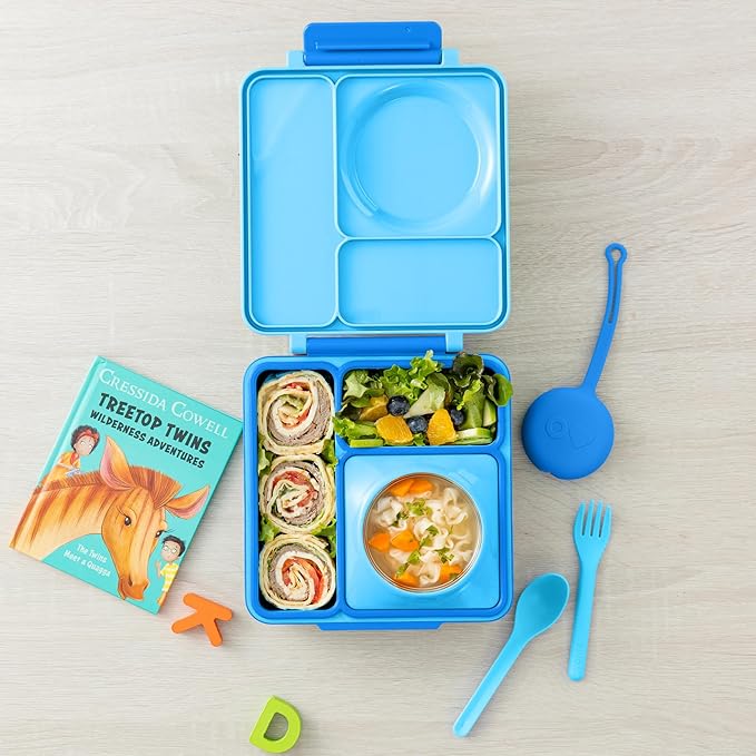 Omie OmieBox Kids Utensils Set with Case - 2 Piece Plastic, Reusable Fork and Spoon Silverware with Pod for Kids (Blue)