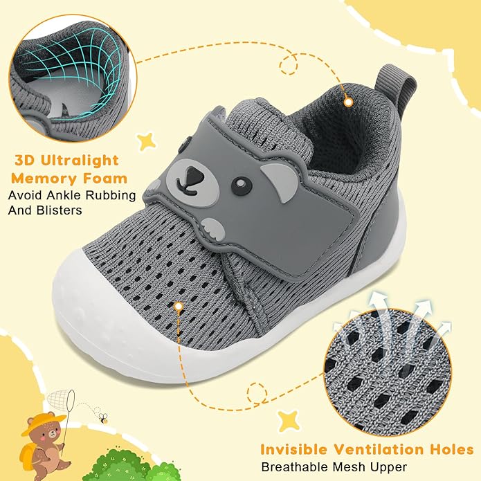 FEETCITY Baby Walking Shoes Wide Baby Shoes Boys Girls Infant Sneakers Crib Shoes Breathable Toddler Barefoot Shoes Slip On Shoes