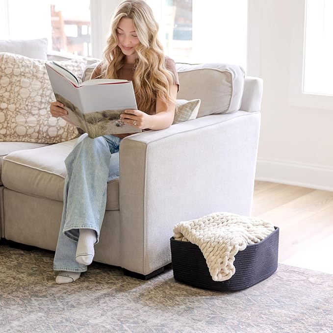 NaturalCozy Storage Baskets 16.8”x13”x7.6” Cotton Rope Woven Baskets for Organizing 3-Pack | Toy Storage Bins | Basket for Shelves, Laundry, Blanket, Clothes, Closet, Kitchen, Bathroom, Gifts