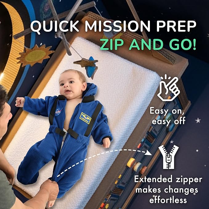 Astronaut Fleece Bodysuit - Baby & Toddler Kids Fleece Bunting with Full Zipper – Hooded One Piece NASA Jumpsuit