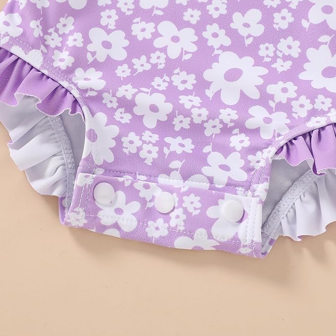 YOUNGER TREE Infant Baby Girls Swimsuit Long Sleeve Swimsuits One Piece Swimsuit Solid Color Bathing Suit with Hat, UPF 50+