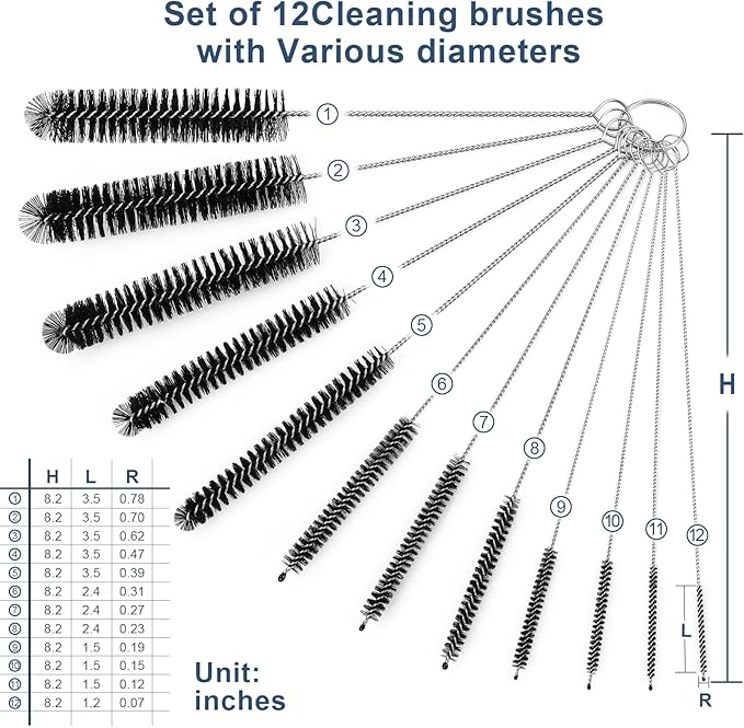 Straw Cleaner Brushes Sets, 12 Pieces 8.2 Inch Botthle Cleaning Brush and Nylon Tube Brush Brush Kit for Sippy Cup, Tumbler, Water Bottle, Drinking Straw (Black)