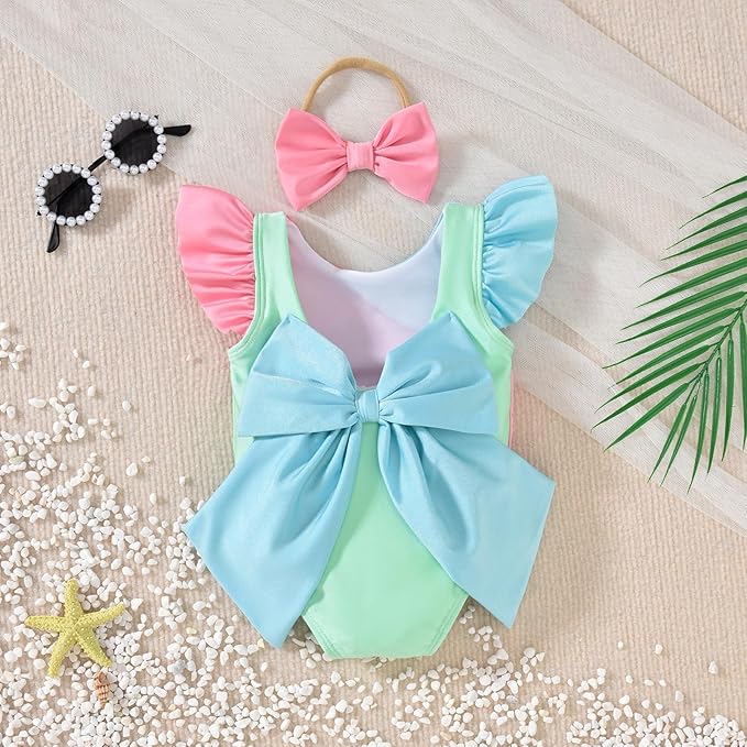 Toddler Girl Baby Ruffles Mermaid Fish Scale Swimsuit One Piece Swimwear Bathing Sunsuit