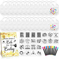 Newwiee 55 Pcs White Bibs for Baby Decorating Design a Bib Decorate Plain newborns Bibs Wooden Sign for Baby Shower Games Kit