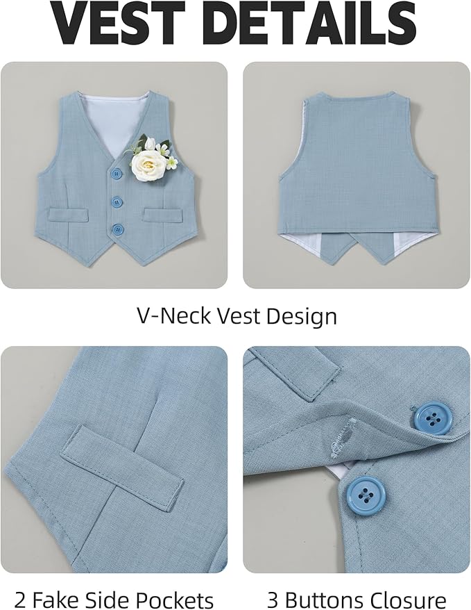 Coco&RARA Baby Boy Clothes Suits Infant Gentleman Outfits, Formal Dress Shirt+Vest+Corsage+tie+Pants Baby Suit Set 0-18M