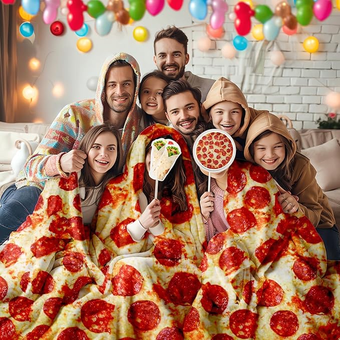 Lhedon Pizza Blanket for Teen Kids, 60 Inch Throw Blanket, Round Pepperoni Pizza Food Blanket, Funny Gifts for Boy Girl, Soft Flannel Blanket for Bed Office Travel