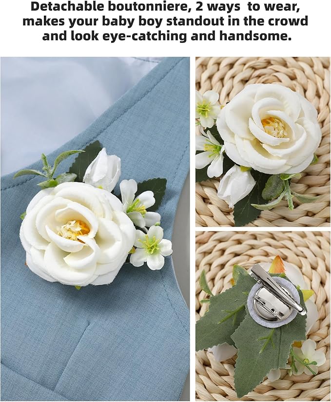 Coco&RARA Baby Boy Clothes Suits Infant Gentleman Outfits, Formal Dress Shirt+Vest+Corsage+tie+Pants Baby Suit Set 0-18M