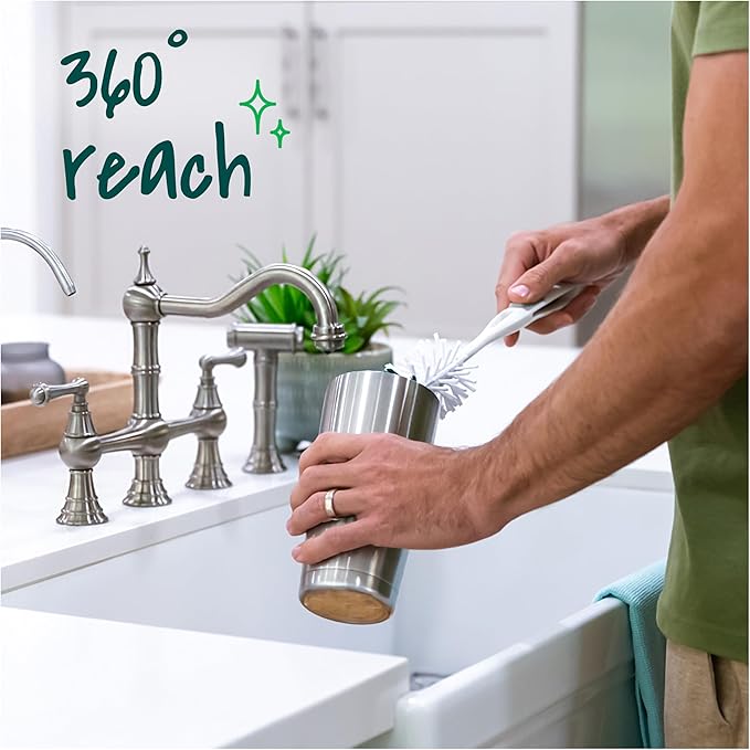Scotch-Brite Glass and Water Bottle Brush, Long-Lasting, Safe on Glassware, Shaker Bottles, Food Processors, & More, Non-slip handle, Durable, Reusable, Clean in Top Rack of Your Dishwasher