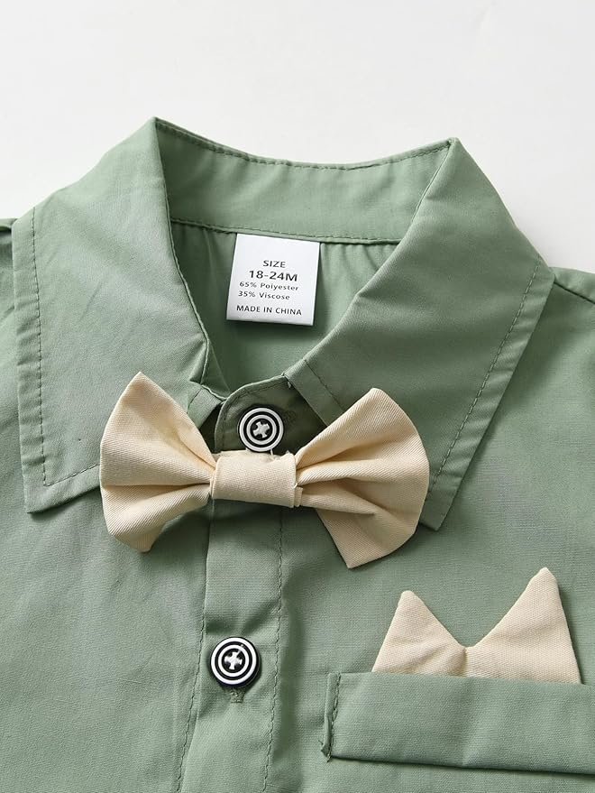 Boarnseorl Baby Boys Pants Sets,Toddler Gentleman Outfits, Infant Long Sleeve Shirt + Pants + Bow Tie + Suspenders